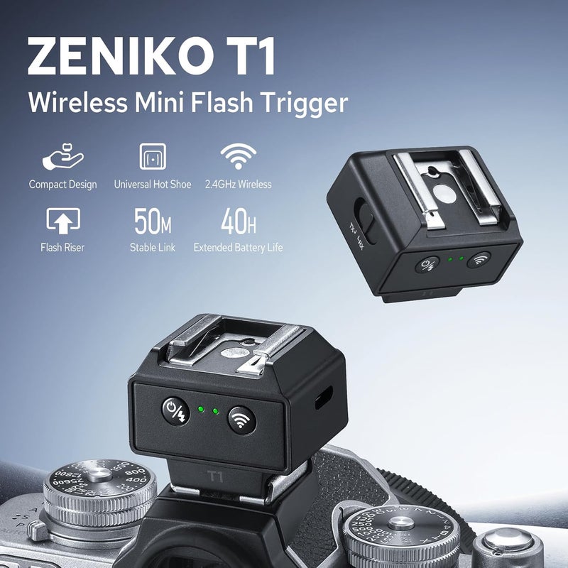 ZENIKO T1 2.4G Wireless Mini Flash Trigger for Canon Nikon Sony DSLR Cameras Wireless Flash Trigger Transmitter and Receiver for Camera Flashes，Tiny Trigger,Full Light Control - Image 2